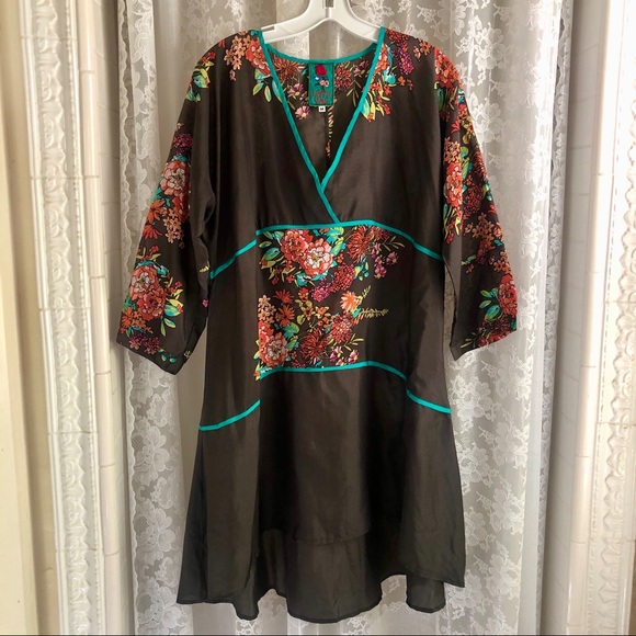 JOHNNY WAS * NWOT 100% Silk Asian/Kimono-Inspired Hi-Lo Dress Tunic - Picture 4 of 6